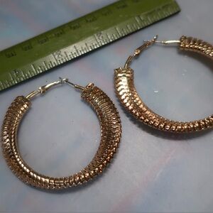 '2 Sets Unique Twisted Hoop Goldtone Earrings